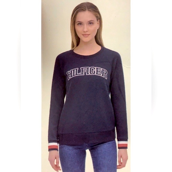 The Tommy Crew Neck Crop Pullover Vintage Orig Signature Cuff Tommy Hilfiger - Picture 3 of 14